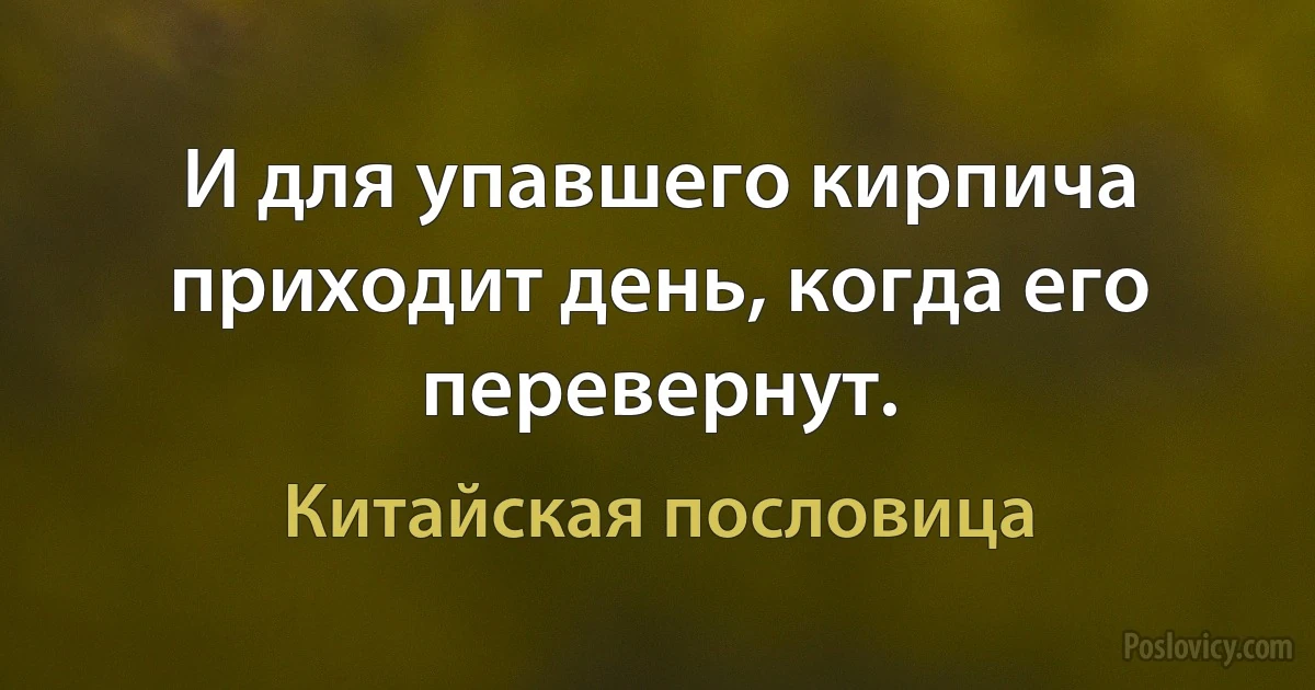 И для упавшего кирпича приходит день, когда его перевернут. (Китайская пословица)