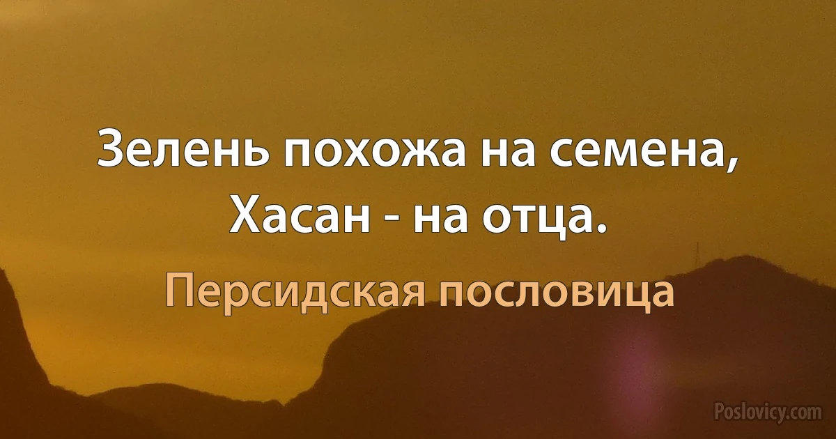 Зелень похожа на семена, Хасан - на отца. (Персидская пословица)