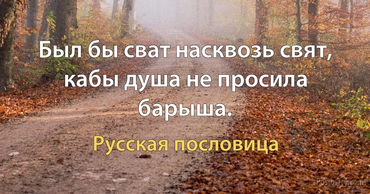 Был бы сват насквозь свят, кабы душа не просила барыша. (Русская пословица)