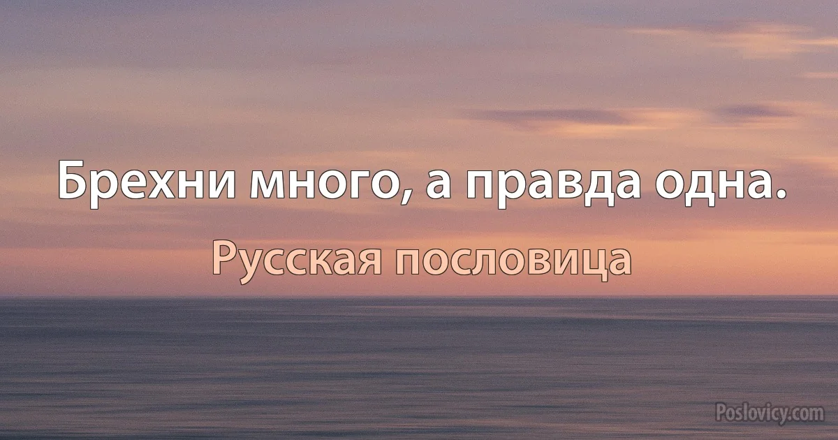 Брехни много, а правда одна. (Русская пословица)