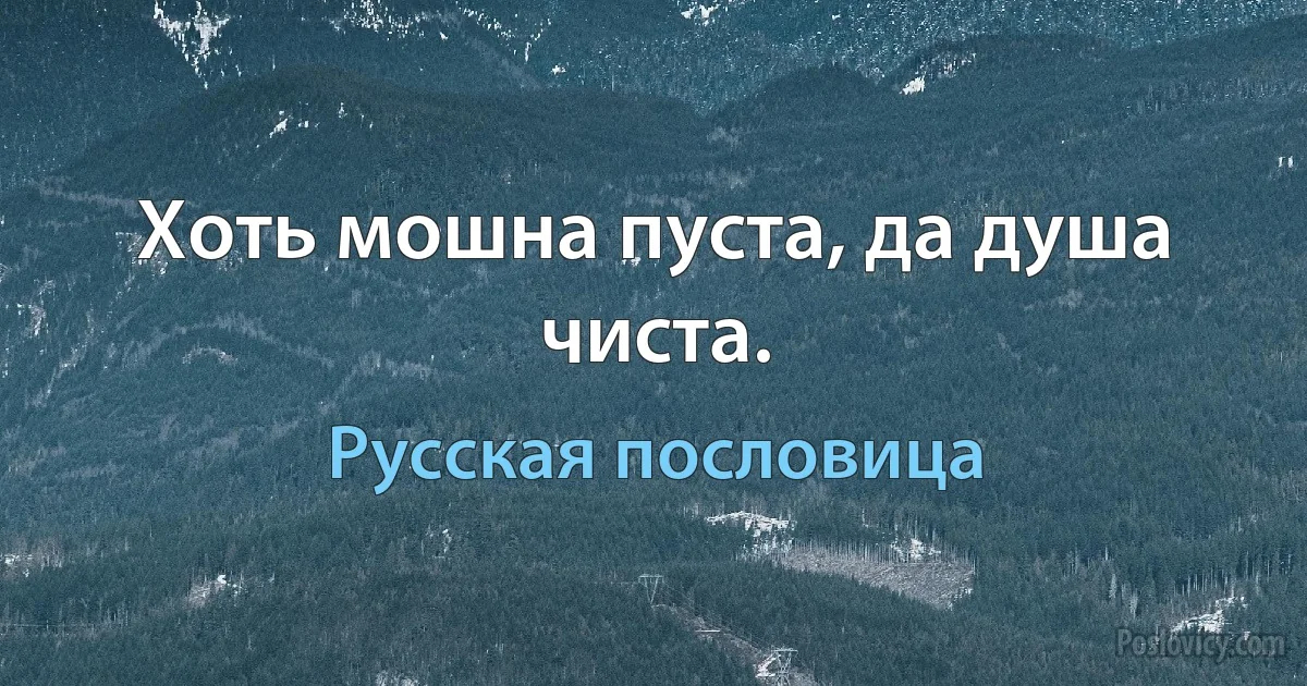 Хоть мошна пуста, да душа чиста. (Русская пословица)