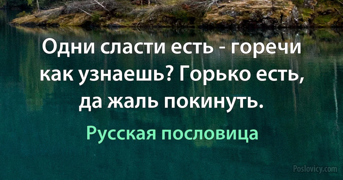 Одни сласти есть - горечи как узнаешь? Горько есть, да жаль покинуть. (Русская пословица)