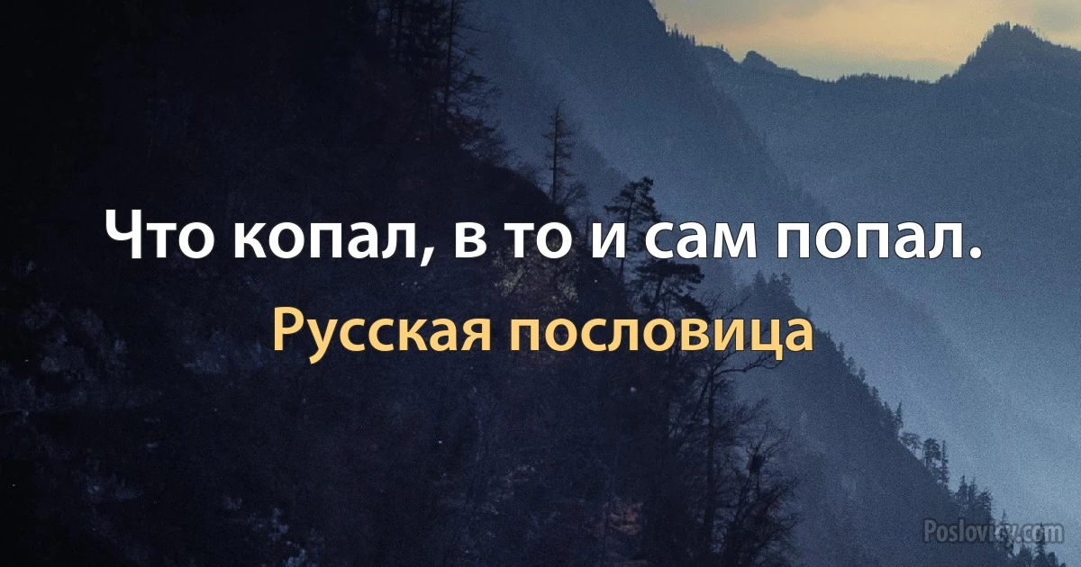 Что копал, в то и сам попал. (Русская пословица)