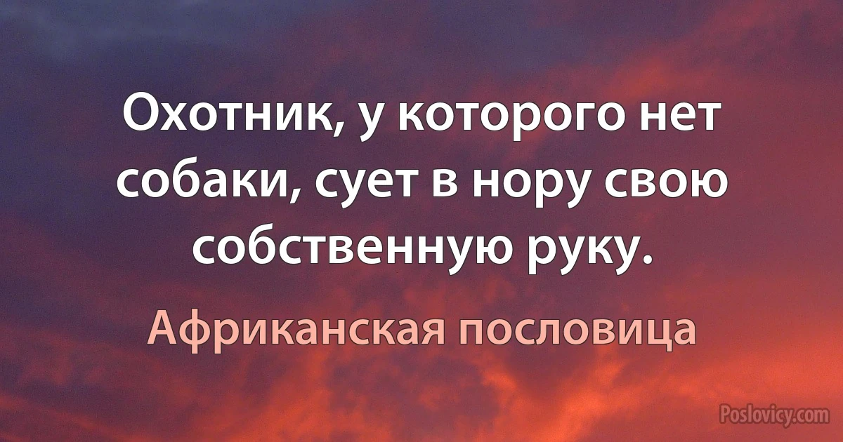 Охотник, у которого нет собаки, сует в нору свою собственную руку. (Африканская пословица)