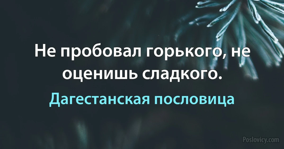 Не пробовал горького, не оценишь сладкого. (Дагестанская пословица)