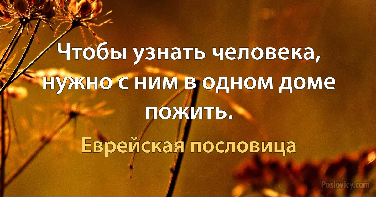 Чтобы узнать человека, нужно с ним в одном доме пожить. (Еврейская пословица)