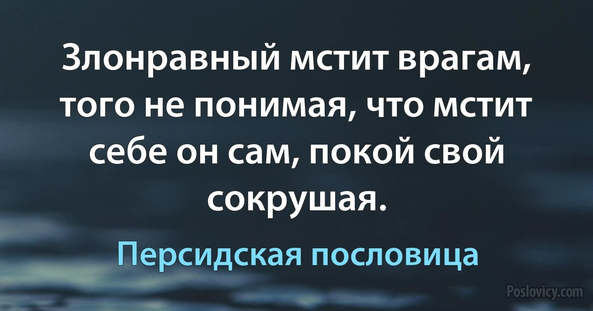 Злонравный мстит врагам, того не понимая, что мстит себе он сам, покой свой сокрушая. (Персидская пословица)