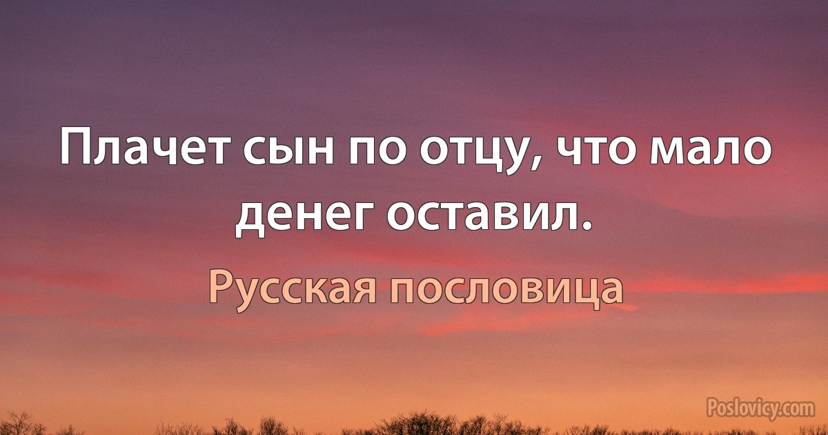 Плачет сын по отцу, что мало денег оставил. (Русская пословица)