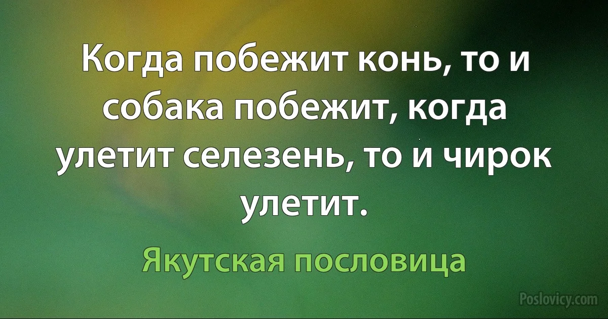 Когда побежит конь, то и собака побежит, когда улетит селезень, то и чирок улетит. (Якутская пословица)