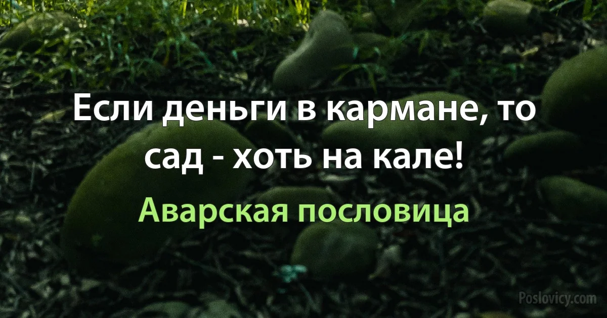 Если деньги в кармане, то сад - хоть на кале! (Аварская пословица)