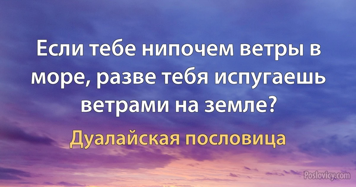 Если тебе нипочем ветры в море, разве тебя испугаешь ветрами на земле? (Дуалайская пословица)