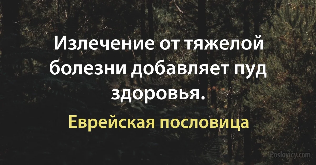 Излечение от тяжелой болезни добавляет пуд здоровья. (Еврейская пословица)