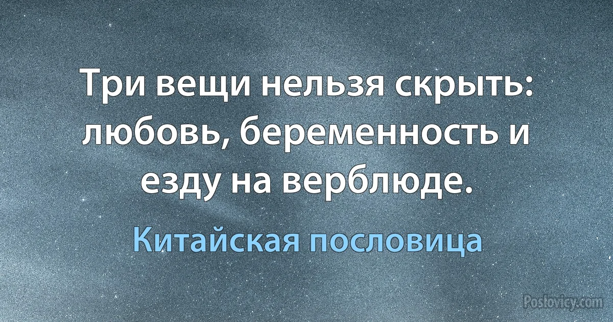 Три вещи нельзя скрыть: любовь, беременность и езду на верблюде. (Китайская пословица)