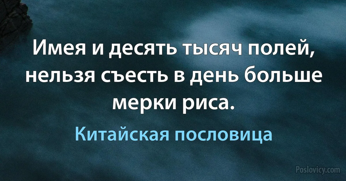 Имея и десять тысяч полей, нельзя съесть в день больше мерки риса. (Китайская пословица)