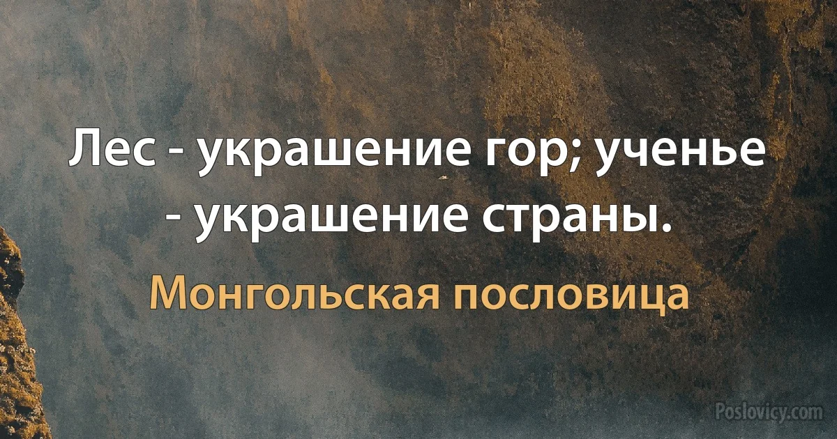 Лес - украшение гор; ученье - украшение страны. (Монгольская пословица)