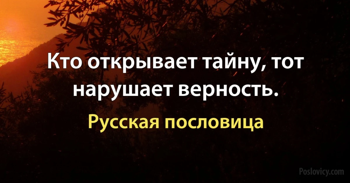 Кто открывает тайну, тот нарушает верность. (Русская пословица)