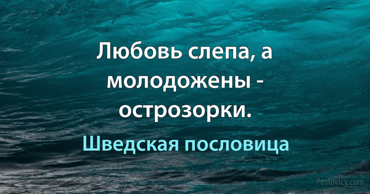 Любовь слепа, а молодожены - острозорки. (Шведская пословица)