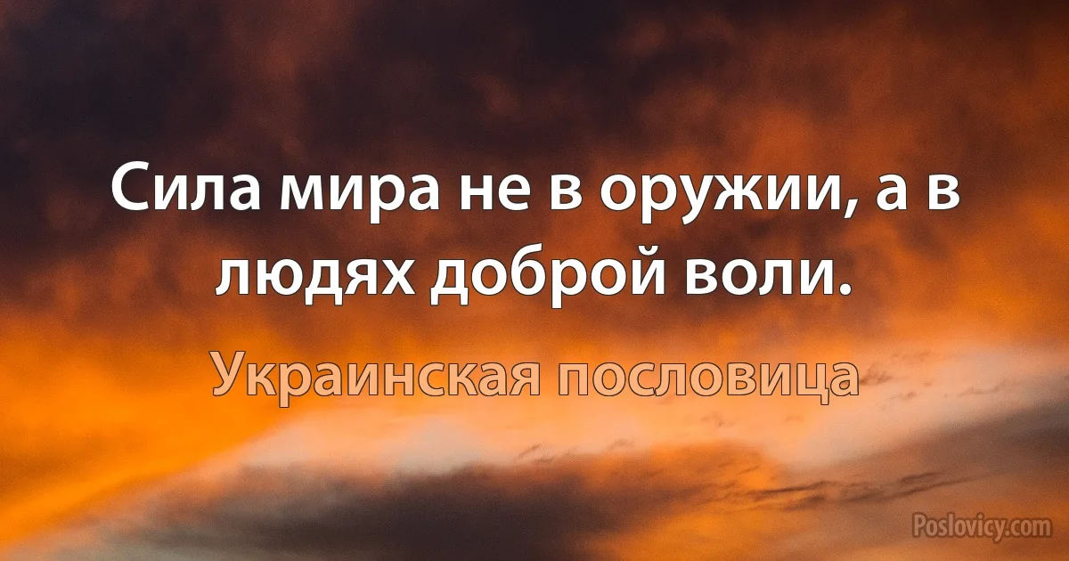 Сила мира не в оружии, а в людях доброй воли. (Украинская пословица)