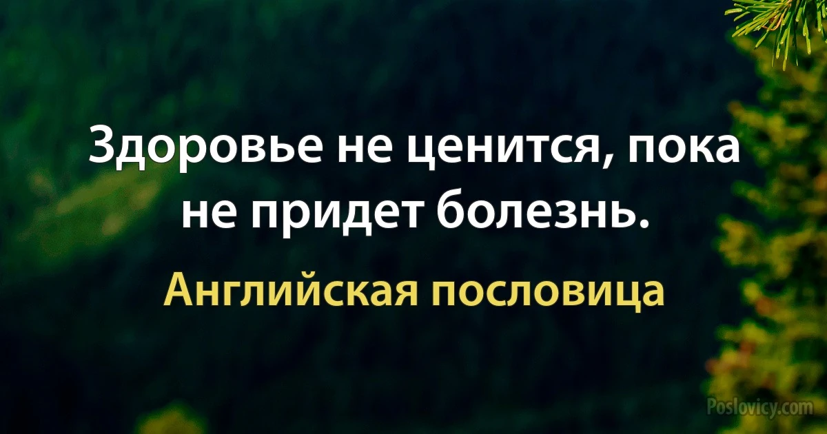 Здоровье не ценится, пока не придет болезнь. (Английская пословица)