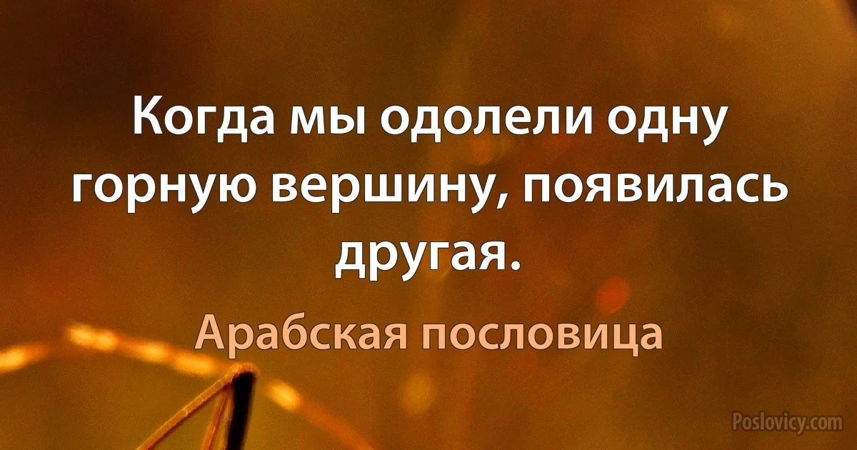 Когда мы одолели одну горную вершину, появилась другая. (Арабская пословица)