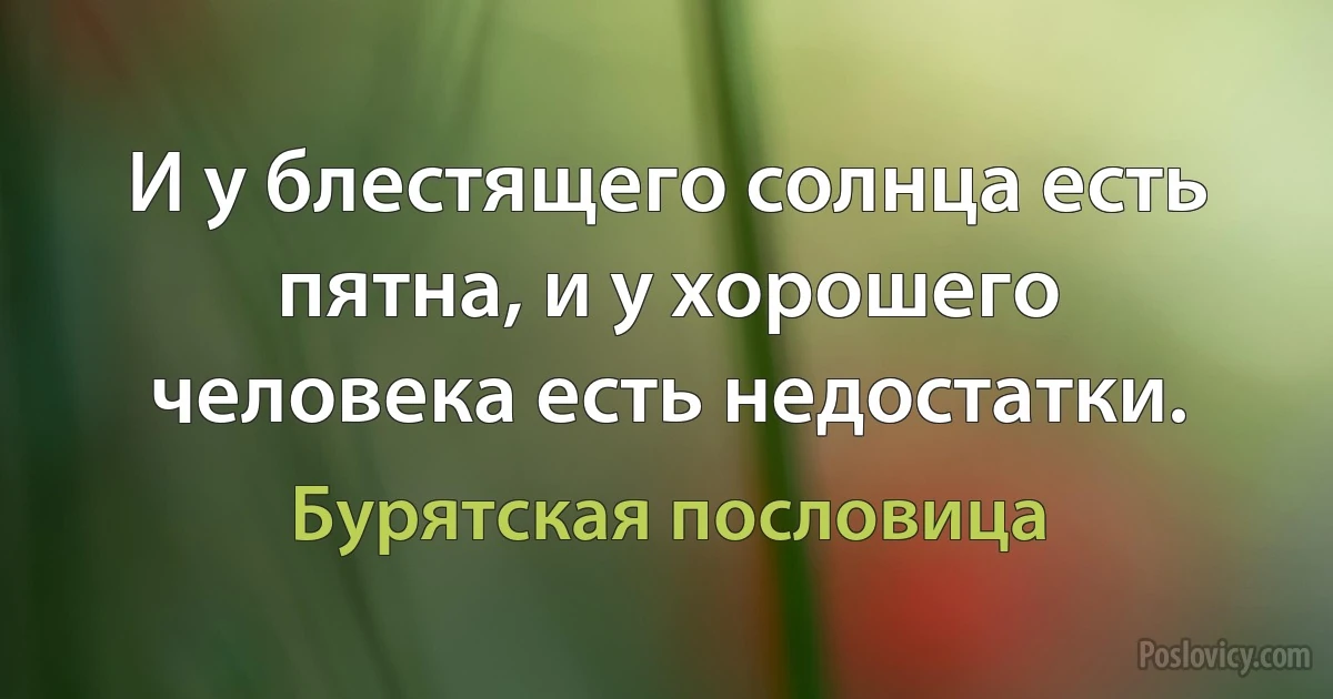 И у блестящего солнца есть пятна, и у хорошего человека есть недостатки. (Бурятская пословица)