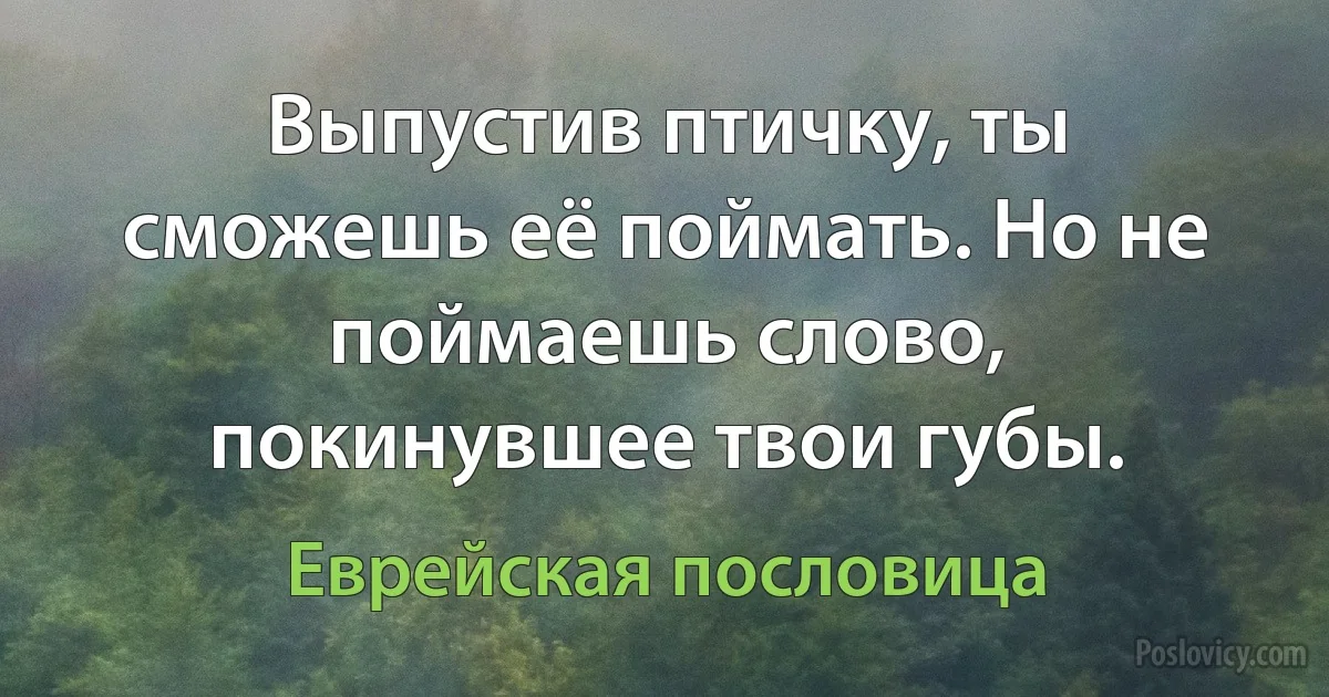 Выпустив птичку, ты сможешь её поймать. Но не поймаешь слово, покинувшее твои губы. (Еврейская пословица)