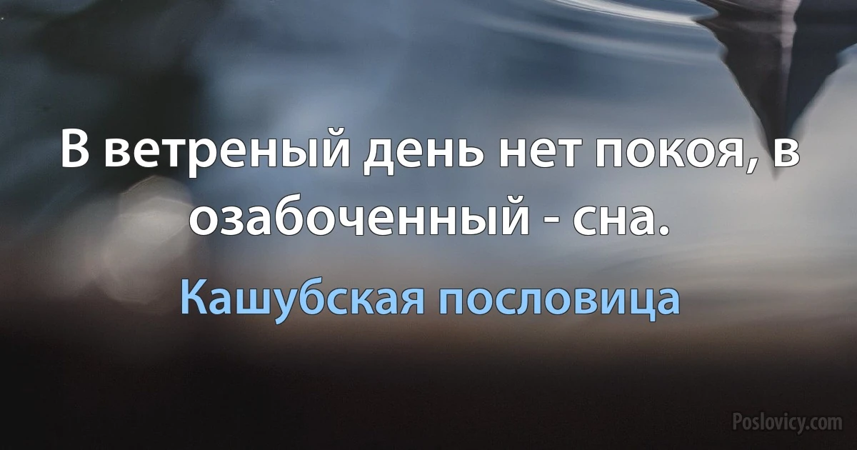 В ветреный день нет покоя, в озабоченный - сна. (Кашубская пословица)