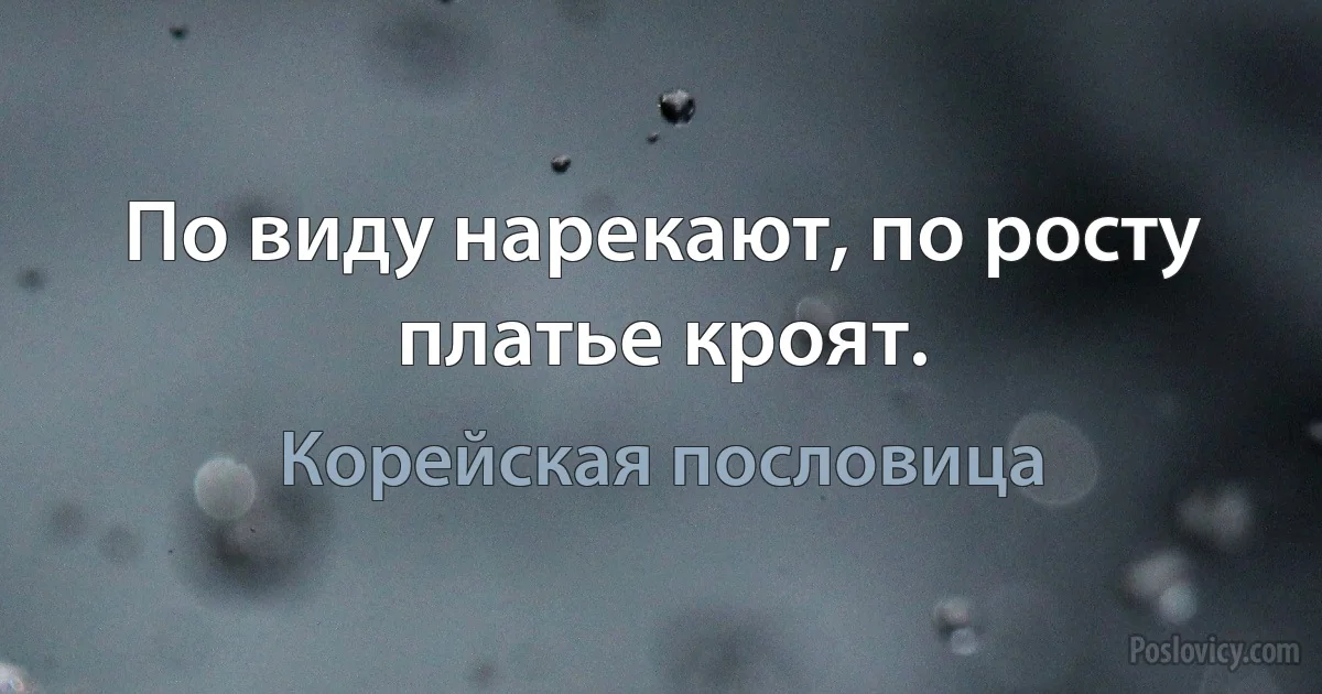 По виду нарекают, по росту платье кроят. (Корейская пословица)