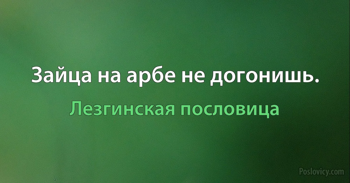 Зайца на арбе не догонишь. (Лезгинская пословица)