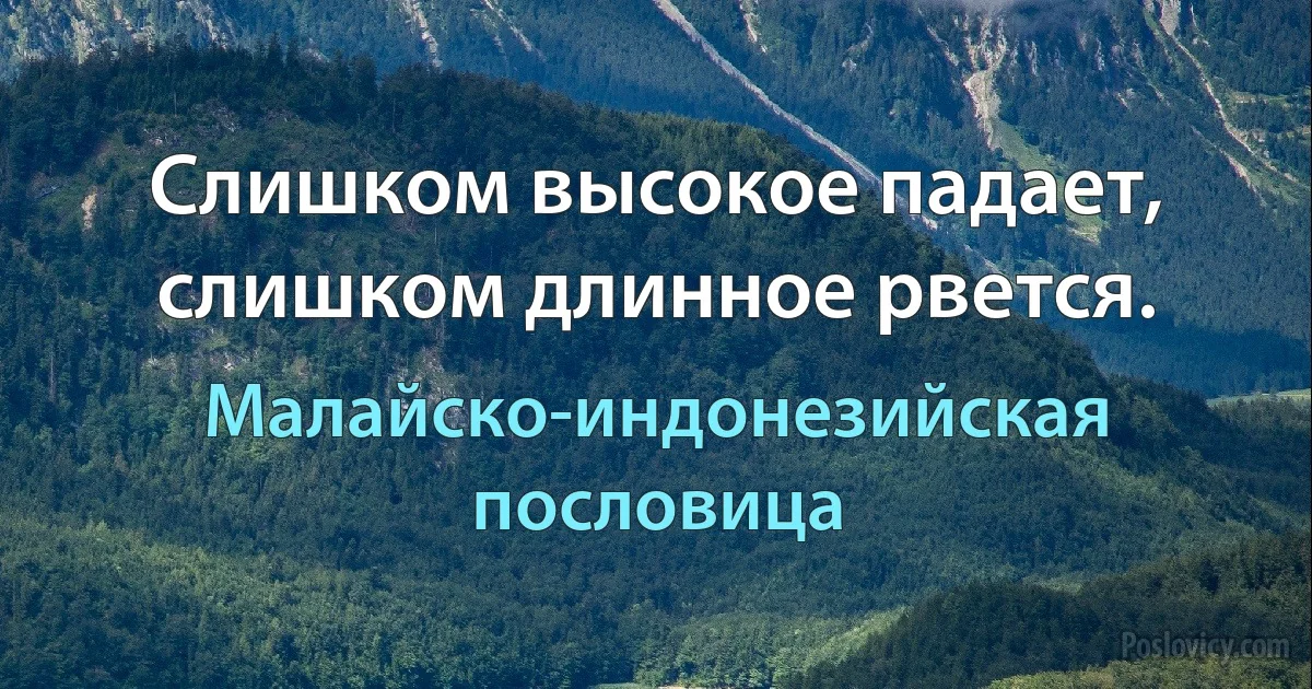 Слишком высокое падает, слишком длинное рвется. (Малайско-индонезийская пословица)