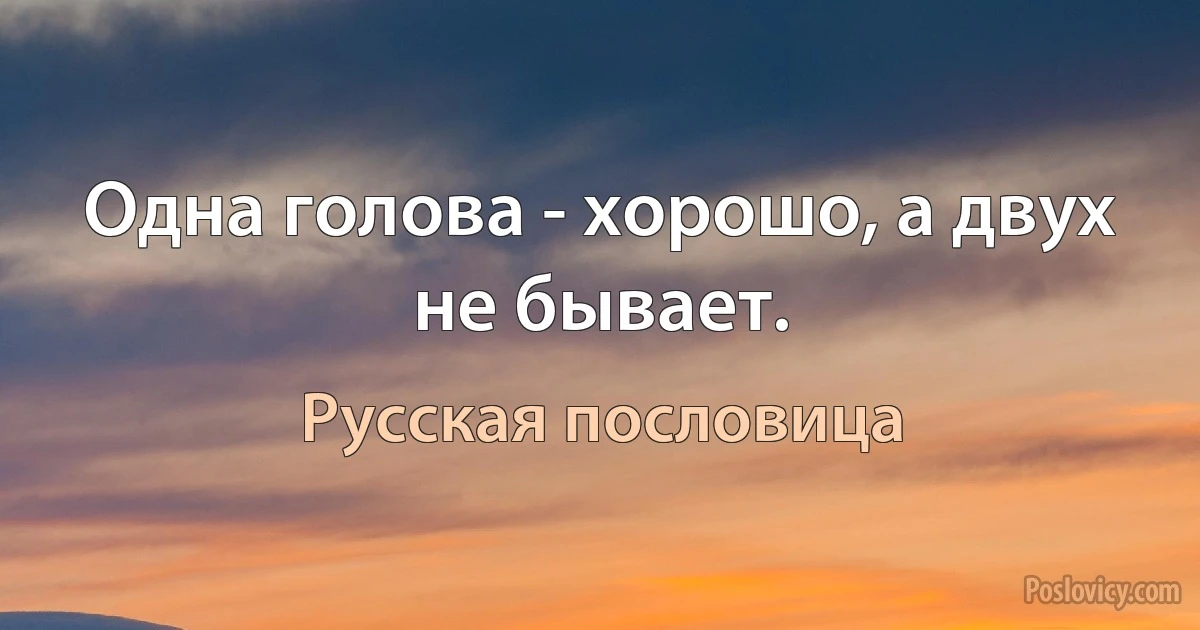 Одна голова - хорошо, а двух не бывает. (Русская пословица)