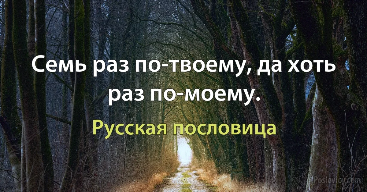 Семь раз по-твоему, да хоть раз по-моему. (Русская пословица)