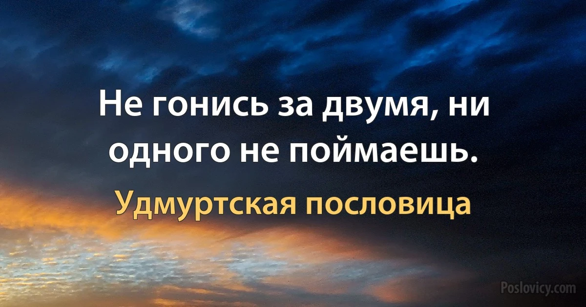 Не гонись за двумя, ни одного не поймаешь. (Удмуртская пословица)