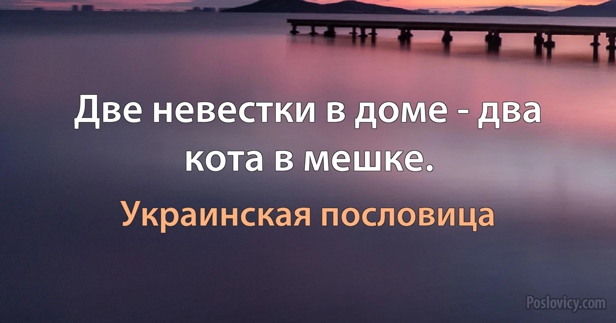 Две невестки в доме - два кота в мешке. (Украинская пословица)