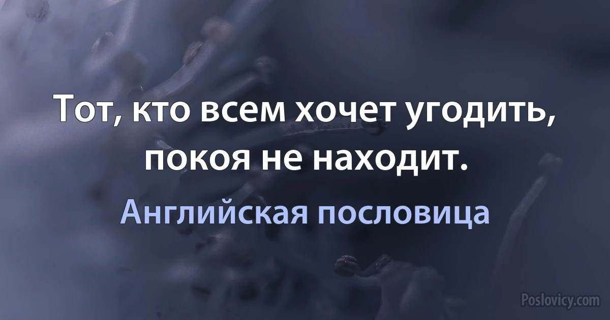 Тот, кто всем хочет угодить, покоя не находит. (Английская пословица)