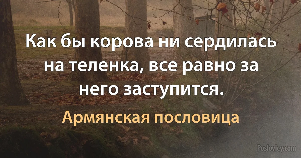 Как бы корова ни сердилась на теленка, все равно за него заступится. (Армянская пословица)