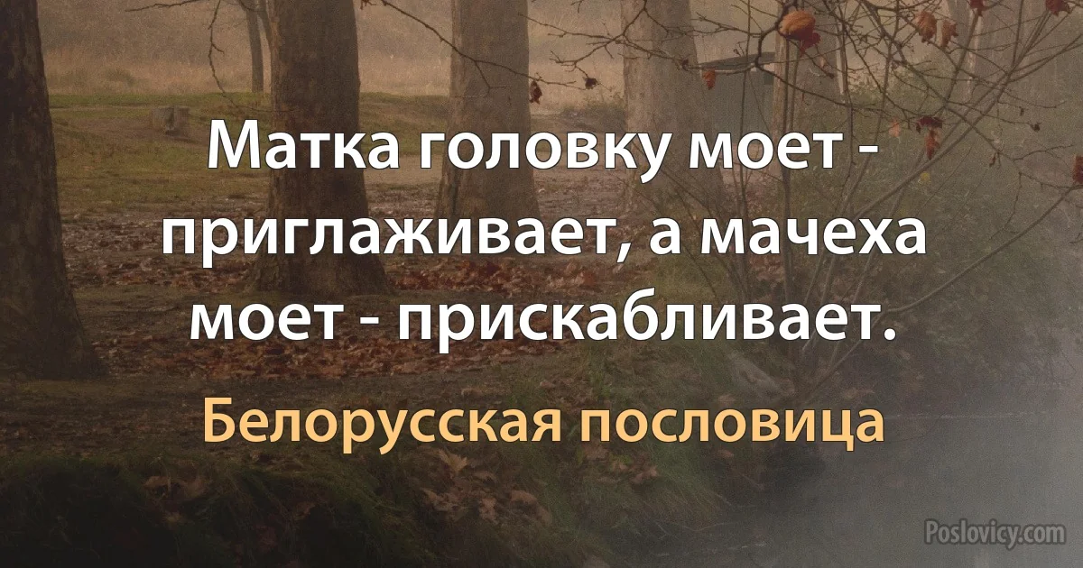 Матка головку моет - приглаживает, а мачеха моет - прискабливает. (Белорусская пословица)