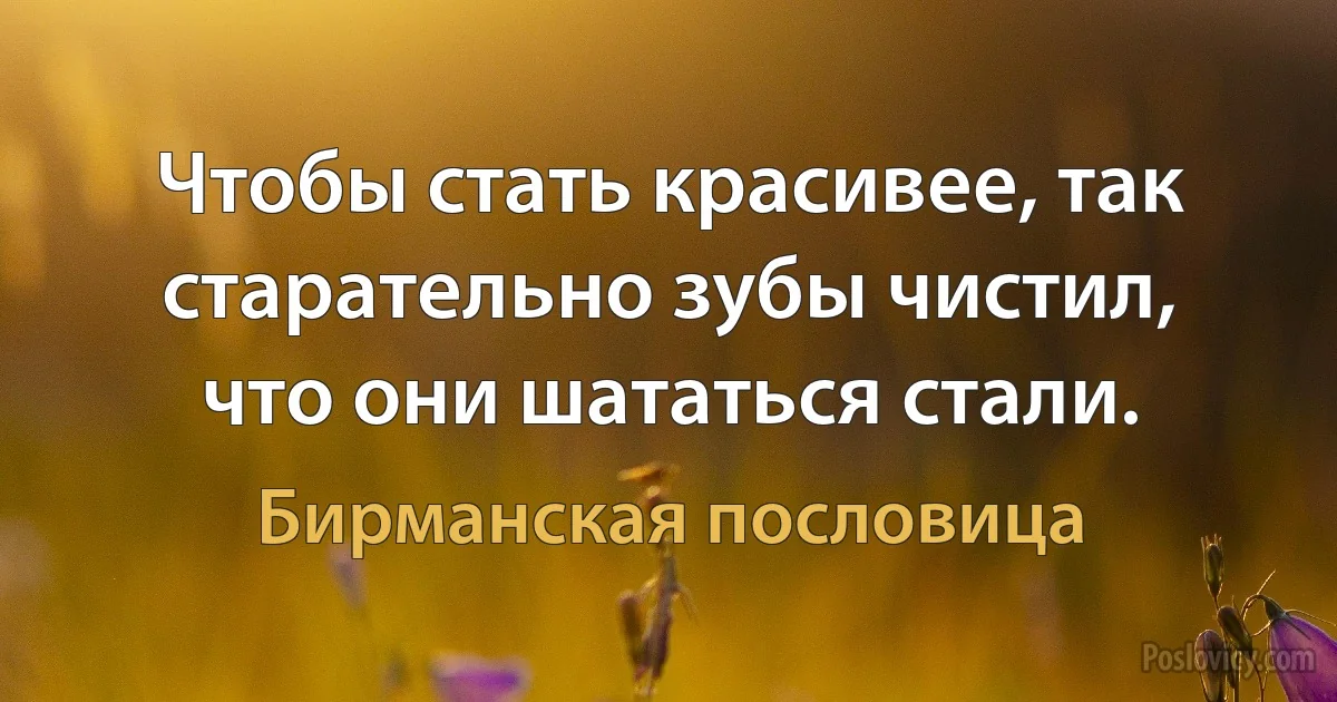 Чтобы стать красивее, так старательно зубы чистил, что они шататься стали. (Бирманская пословица)