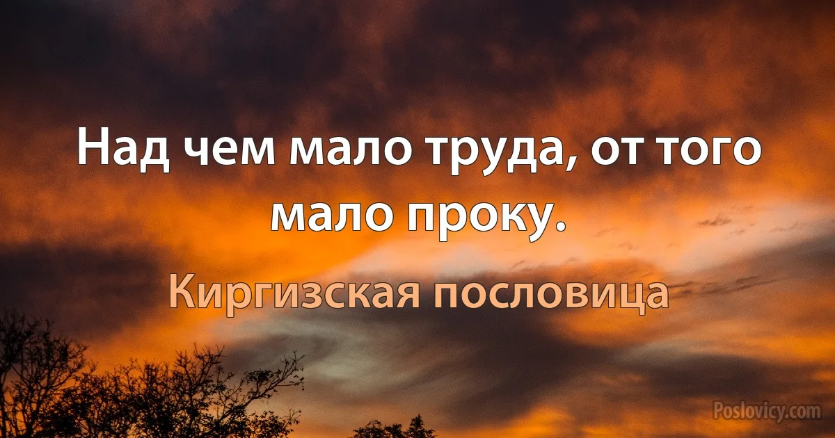 Над чем мало труда, от того мало проку. (Киргизская пословица)