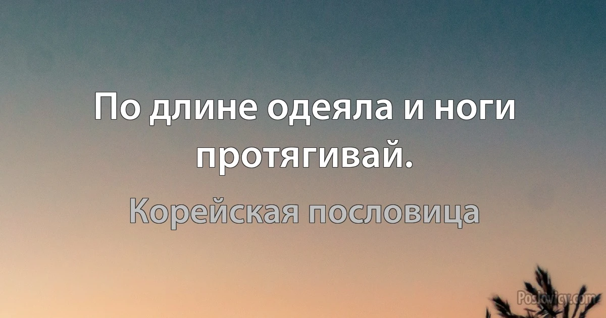 По длине одеяла и ноги протягивай. (Корейская пословица)