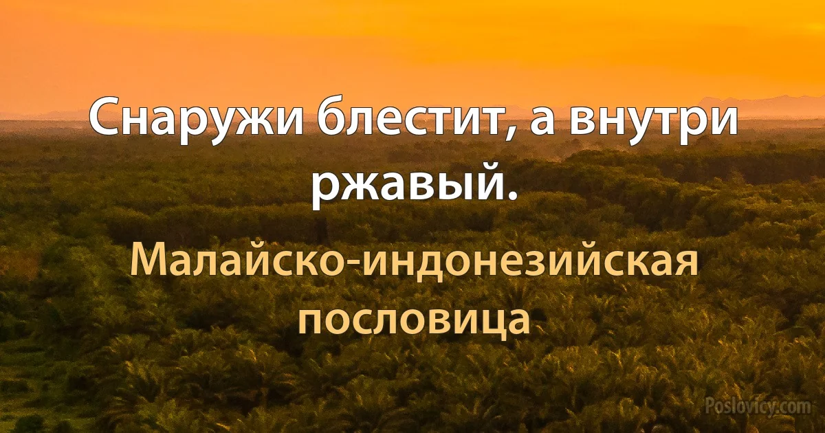 Снаружи блестит, а внутри ржавый. (Малайско-индонезийская пословица)