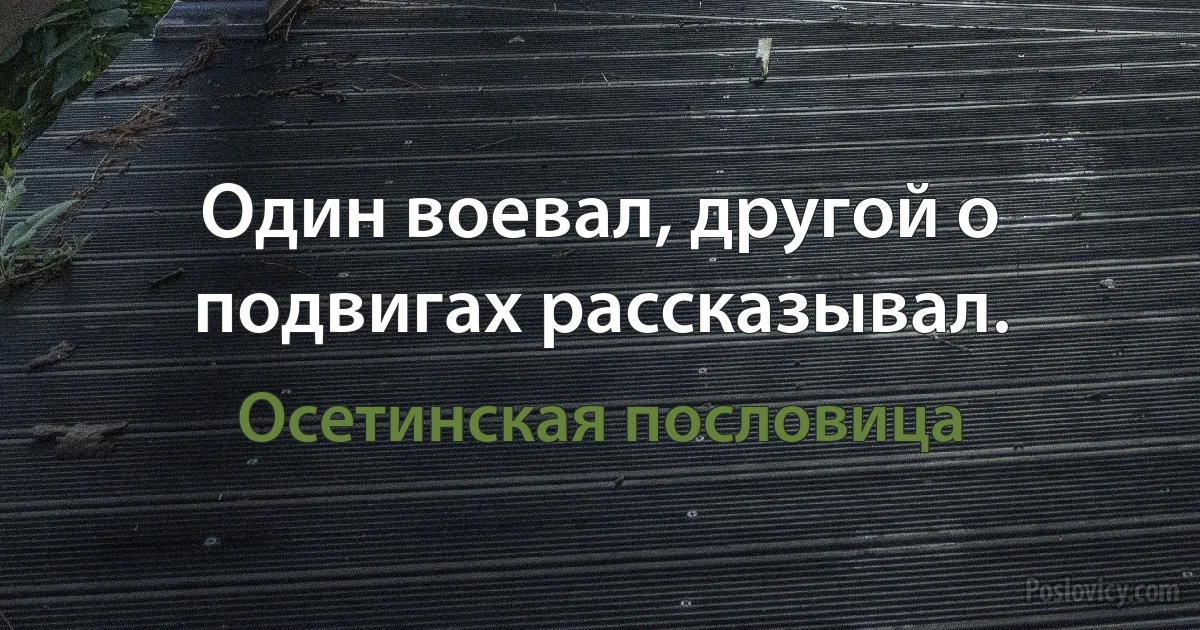 Один воевал, другой о подвигах рассказывал. (Осетинская пословица)