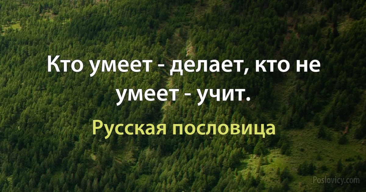 Кто умеет - делает, кто не умеет - учит. (Русская пословица)