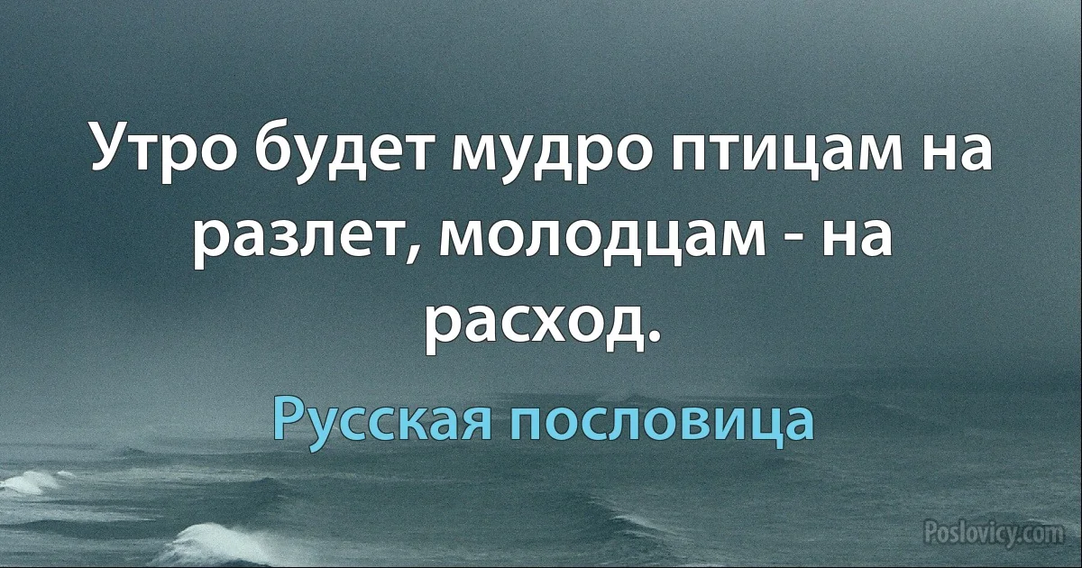 Утро будет мудро птицам на разлет, молодцам - на расход. (Русская пословица)