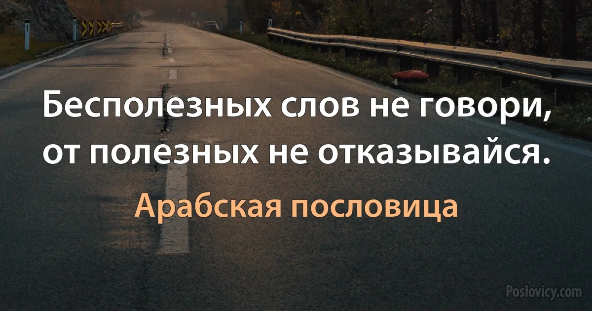 Бесполезных слов не говори, от полезных не отказывайся. (Арабская пословица)