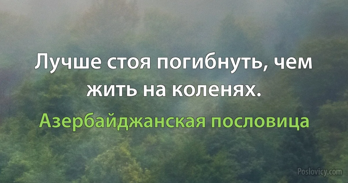 Лучше стоя погибнуть, чем жить на коленях. (Азербайджанская пословица)