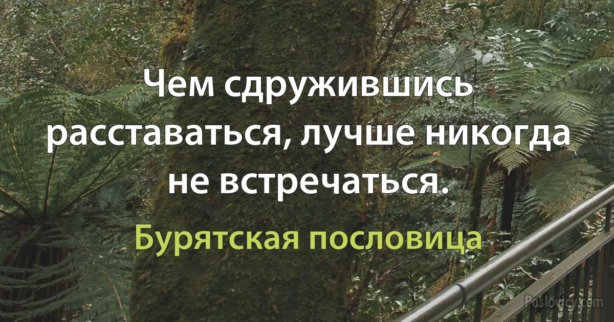 Чем сдружившись расставаться, лучше никогда не встречаться. (Бурятская пословица)