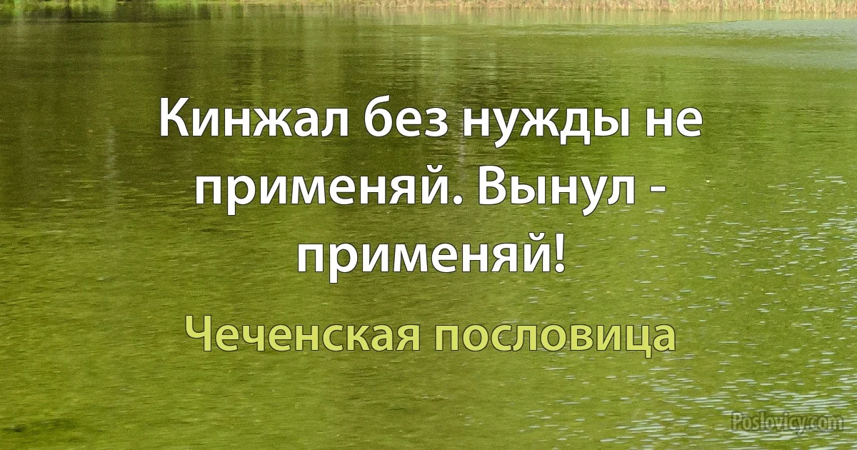 Кинжал без нужды не применяй. Вынул - применяй! (Чеченская пословица)