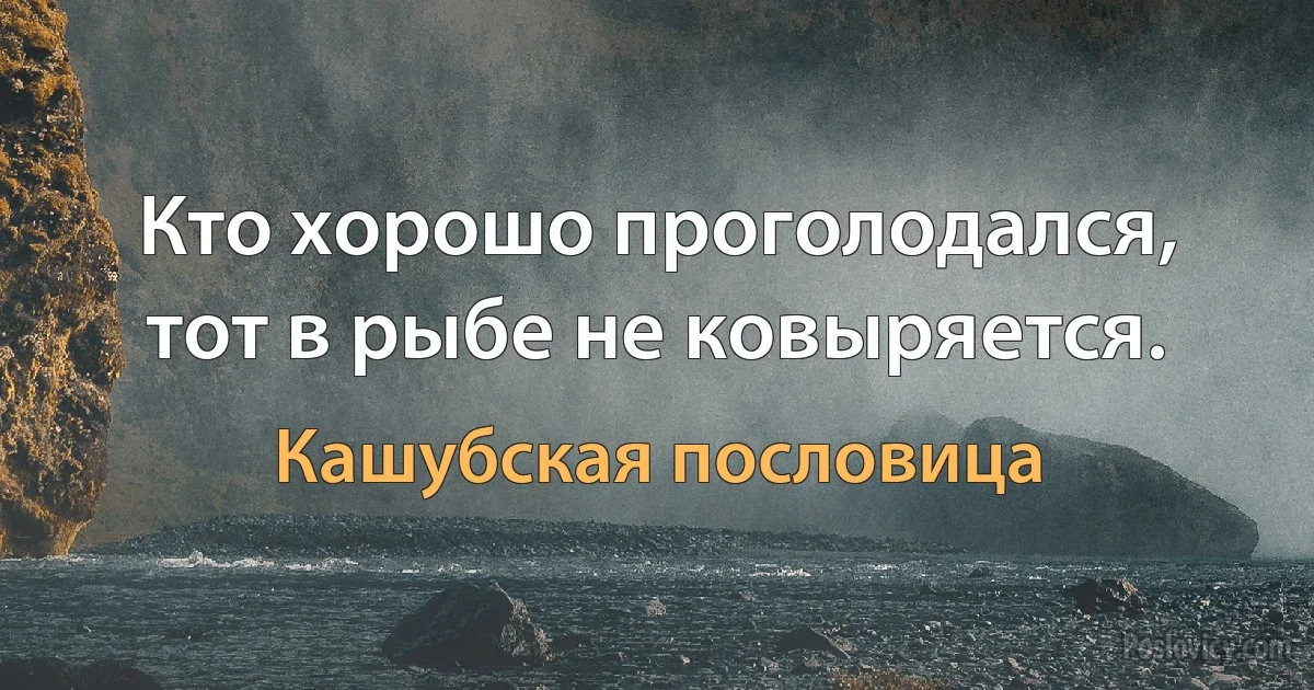 Кто хорошо проголодался, тот в рыбе не ковыряется. (Кашубская пословица)