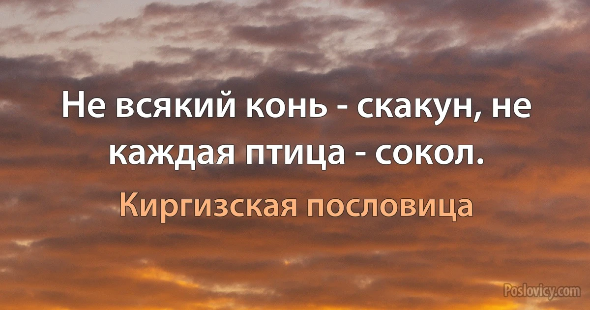 Не всякий конь - скакун, не каждая птица - сокол. (Киргизская пословица)